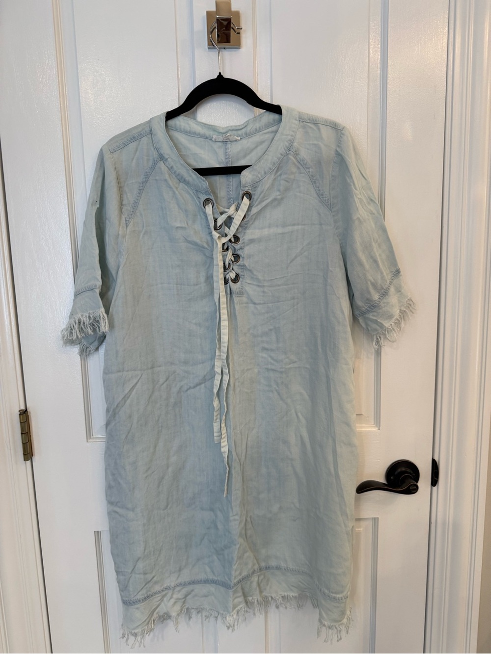 Easel Light Blue Lace-Up Linen Tunic Dress